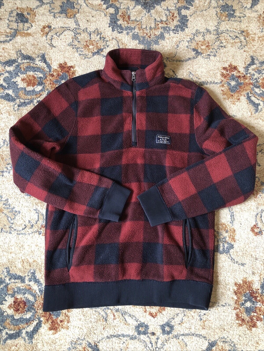 Abercrombie & Fitch Sweatshirt 1/4 Zip Pullover Red Plaid Mens Medium
